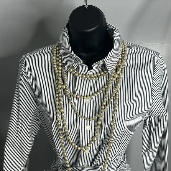 🆕 J. Crew Charcoal & White Button Down Long Sleeve Dress - Picture 2 of 7